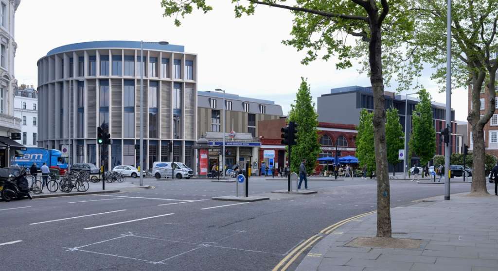 AFTER: View from Old Brompton Road with proposed 5-storey office block (Rendered Image Ltd)